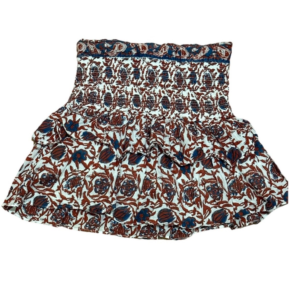 House of Harlow 1960 Size Marble Rust Smocking Tiered Mini Skirt Size Medium EUC